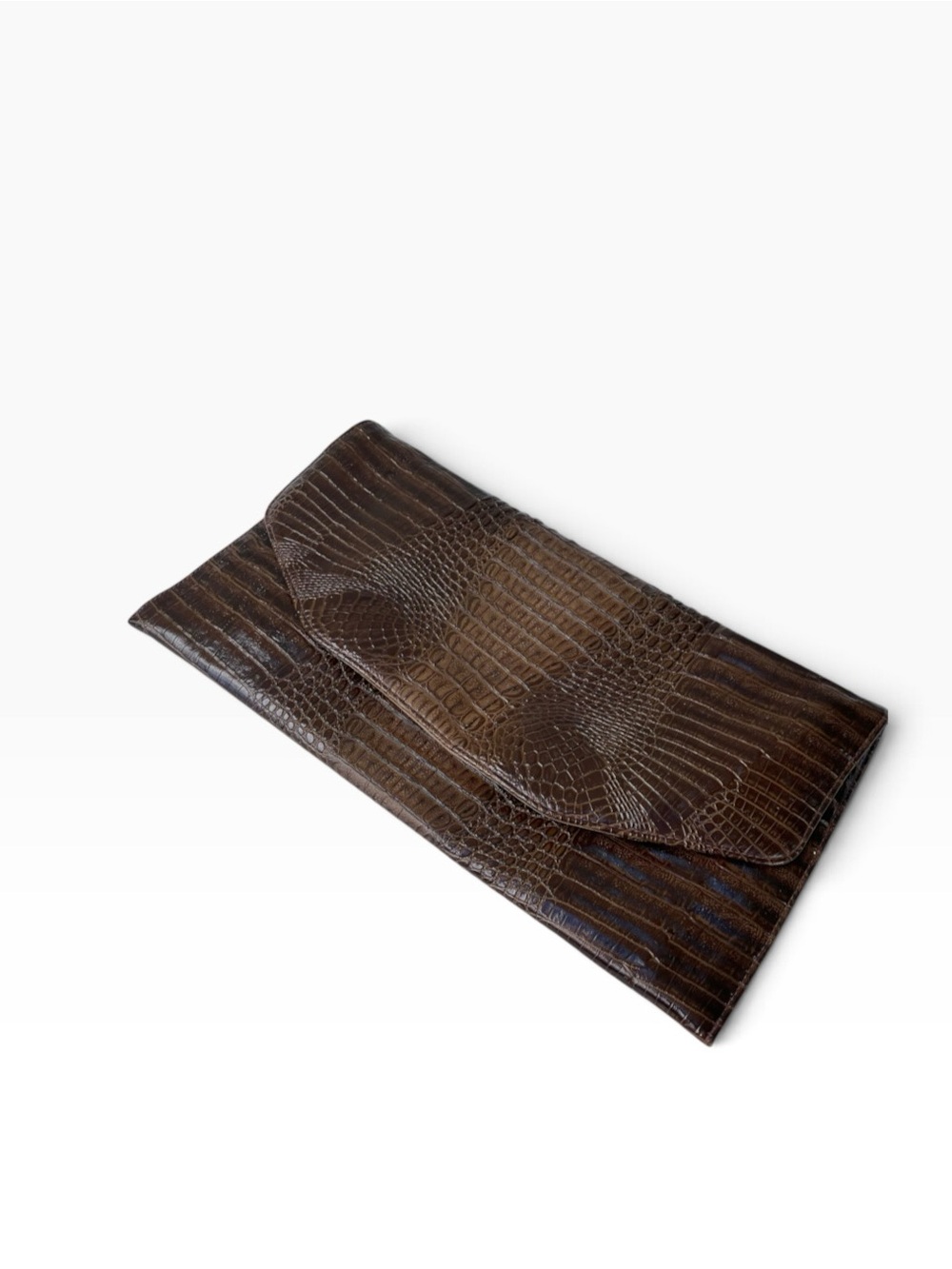 Vintage Genuine Hornback Crocodile Envelope Clutch Bag Brown Large 15.5” - Picture 10 of 11